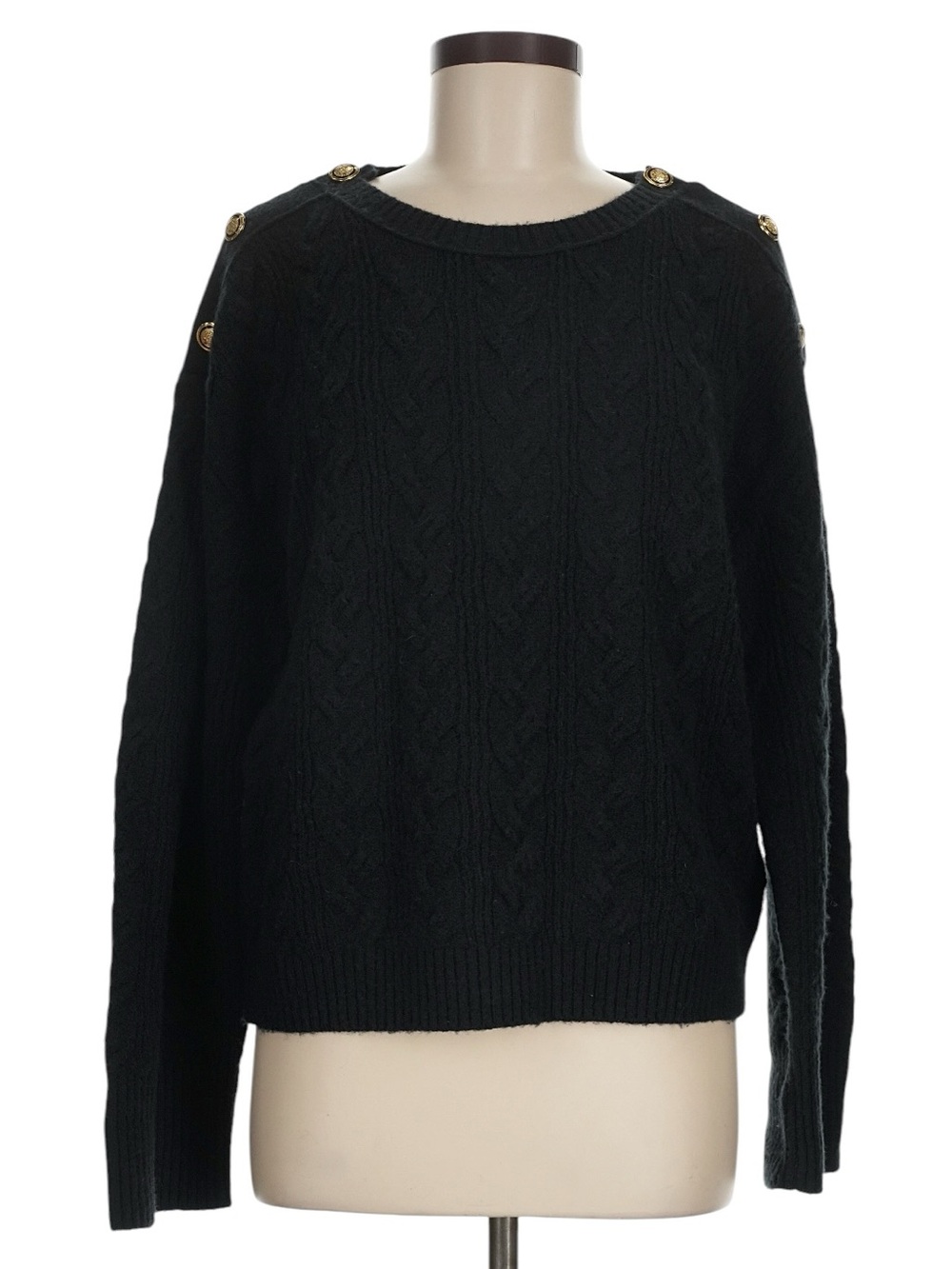 J. Crew Cable Knit Sweater with buttons in Supersoft Yarn Medium Black Wool